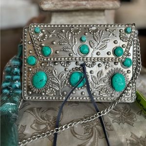 Sam Edelman Silver and Turquoise Metal Purse
